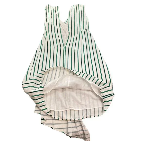 Halogen Draped Faux Wrap Striped Green White Dress L Green White Lined - Picture 10 of 16
